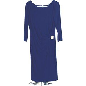TAHARI Navy Long Sleeve Dress Back Decorative Back Zipper Sz 8